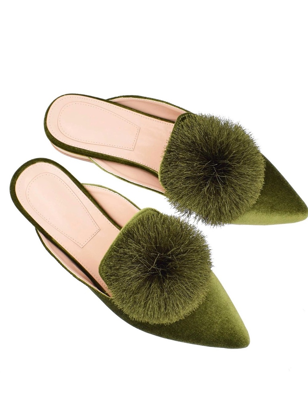 NWOT Fericzot Slip On Mule Backless Loafers Flats Puff Pompom Pointed Toe - 8.5